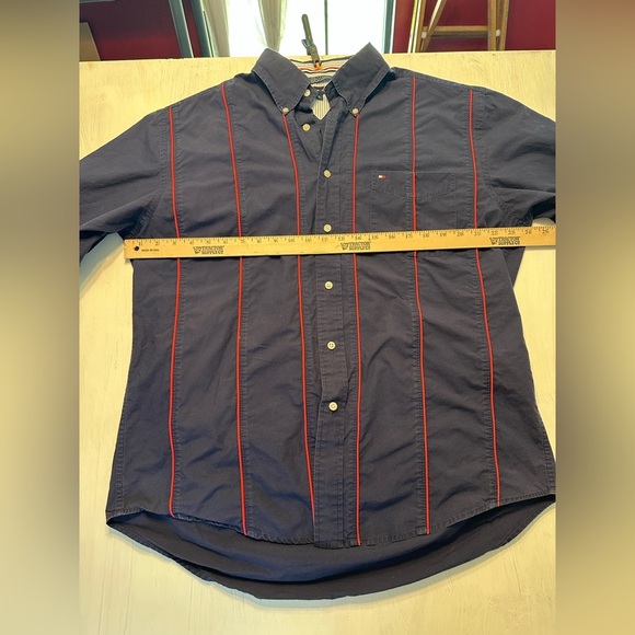 Tommy Hilfiger Men’s Shirt Large Navy Blue Button-Down Red Stripe 100% Cotton - Picture 4 of 10